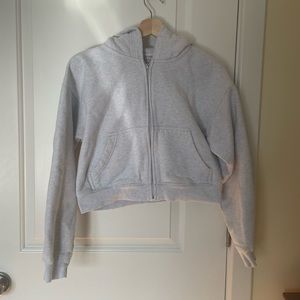 TNA Cozy Fleece Boyfriend Boxy Zip Hoodie in colour Heather Cloud White